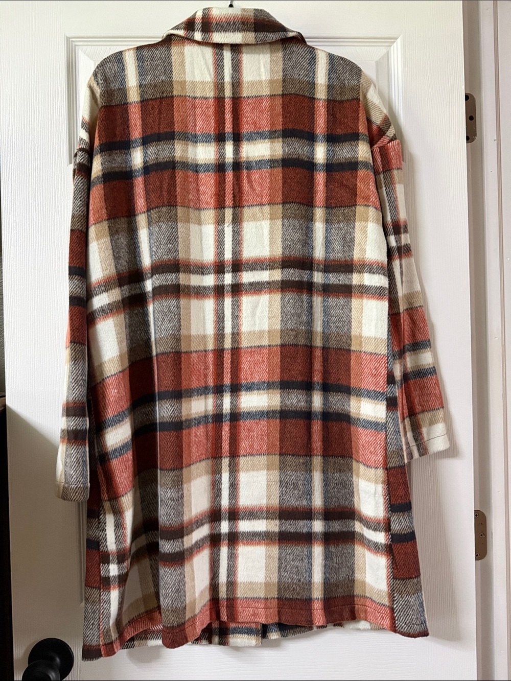 Plaid Long Notch Collar Coat - Rust & Cream - Picture 2 of 3